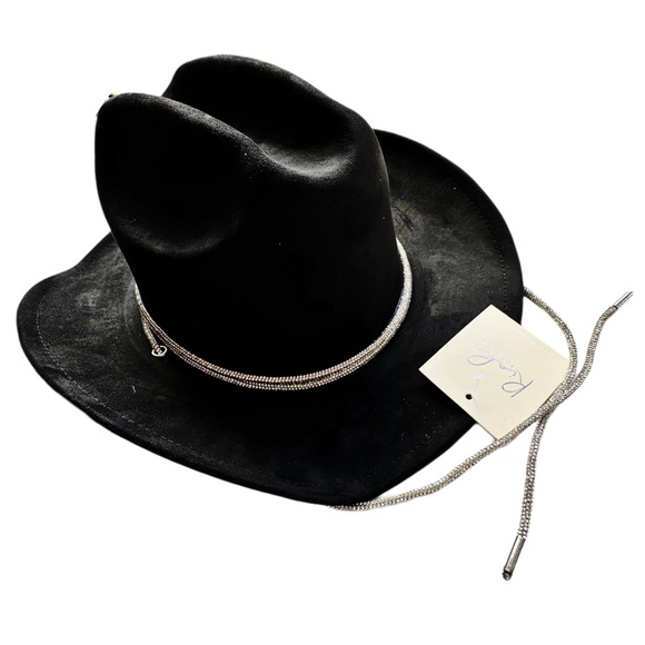 Black Rhinestone Lace Roped cowboy Brim Hat - Picture 6 of 13